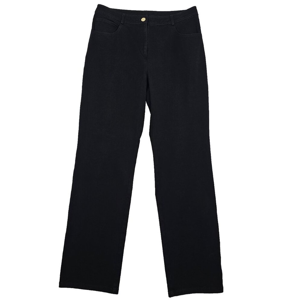 St John Black Jeans Sz 8 Stretch Denim High Rise Straight Leg Dress Pants Twill